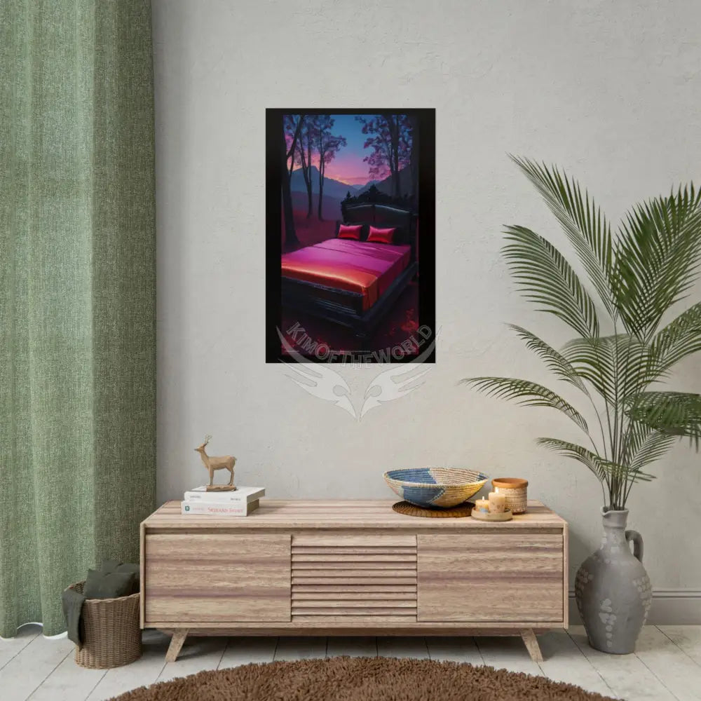 Satin Black & Red Fashion Fantasy Beach Bed Poster Print Set Pcs — Luxury Iridescent Wall Art for Bedroom and Fashion