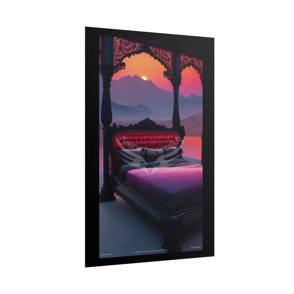 Satin Black & Red Fashion Fantasy Beach Sunset Bed Poster Print Set Pcs — Luxury Iridescent Wall Art for Bedroom and