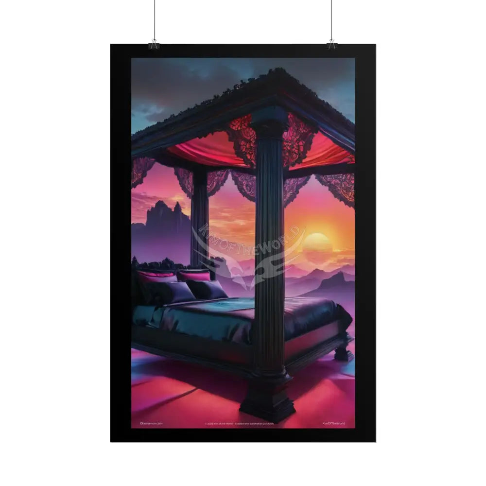 Satin Black & Red Fashion Fantasy Beach Sunset Bed Poster Print Set Pcs — Luxury Iridescent Wall Art for Bedroom and