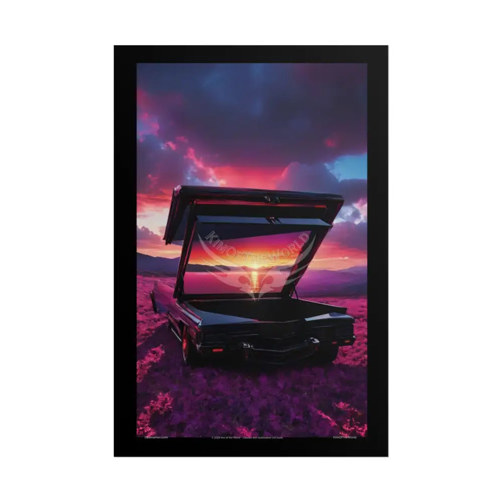 Satin Black & Red Fashion Fantasy Beach Sunset Bed Poster Print Set Pcs — Luxury Iridescent Wall Art for Bedroom and