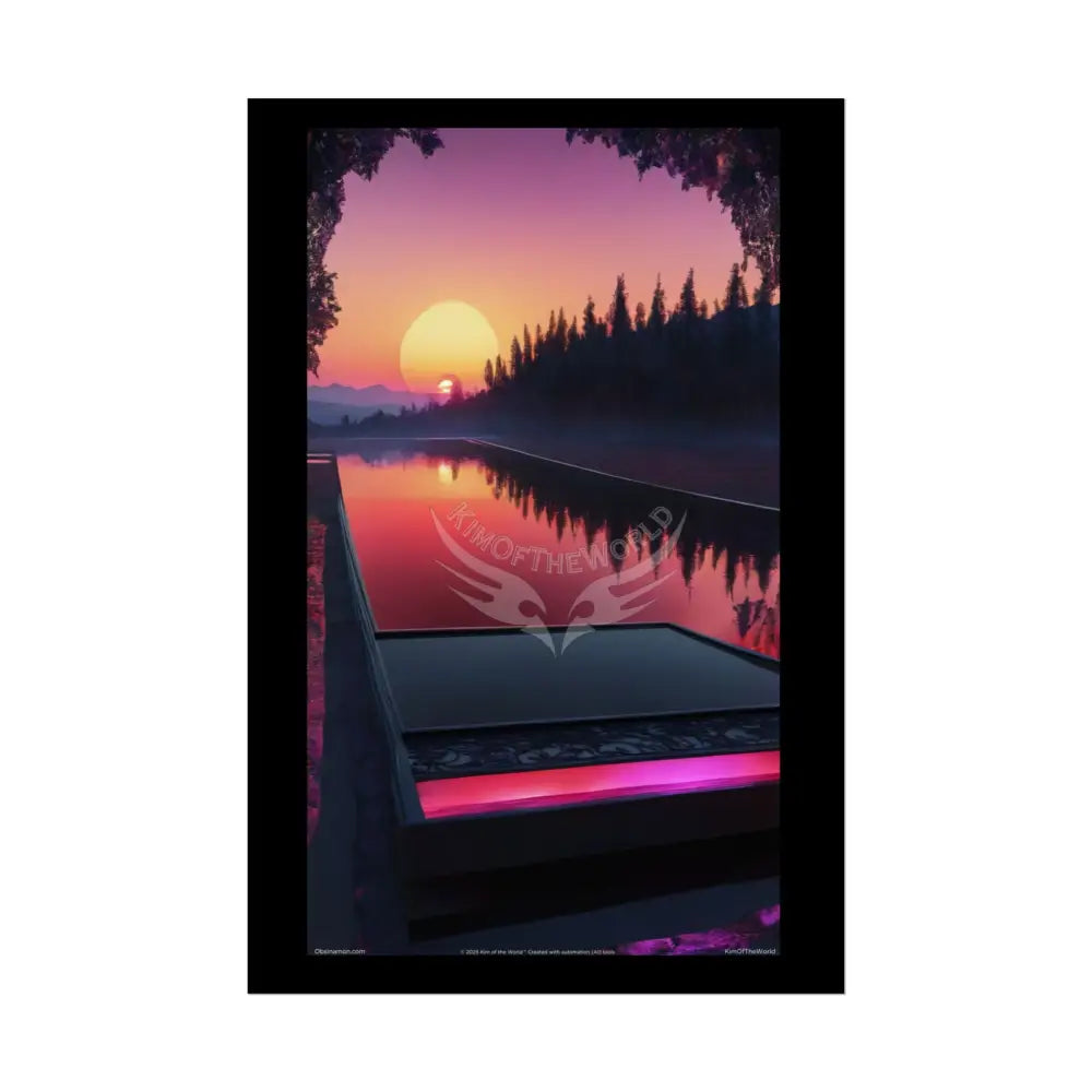 Satin Black & Red Fashion Fantasy Beach Sunset Bed Poster Print Set Pcs — Luxury Iridescent Wall Art for Bedroom and