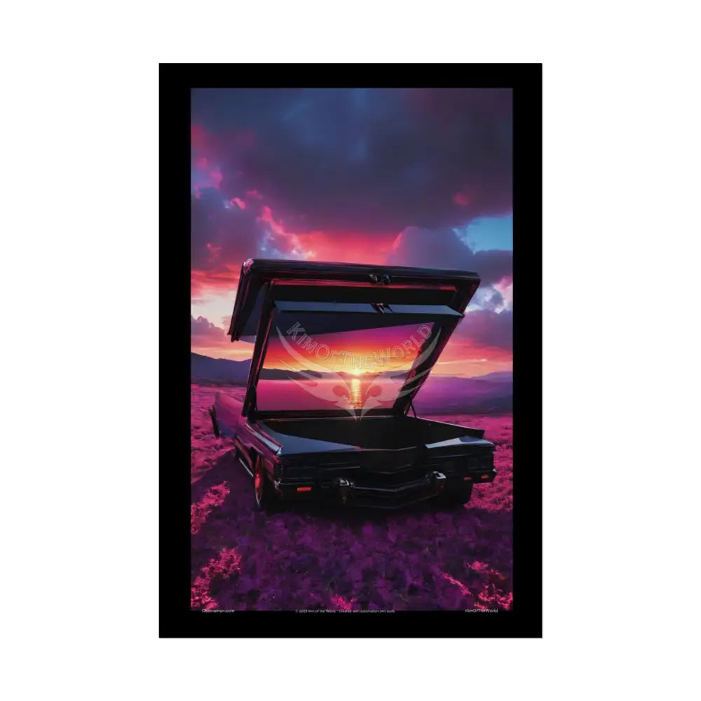 Satin Black & Red Fashion Fantasy Beach Sunset Bed Poster Print Set Pcs — Luxury Iridescent Wall Art for Bedroom and