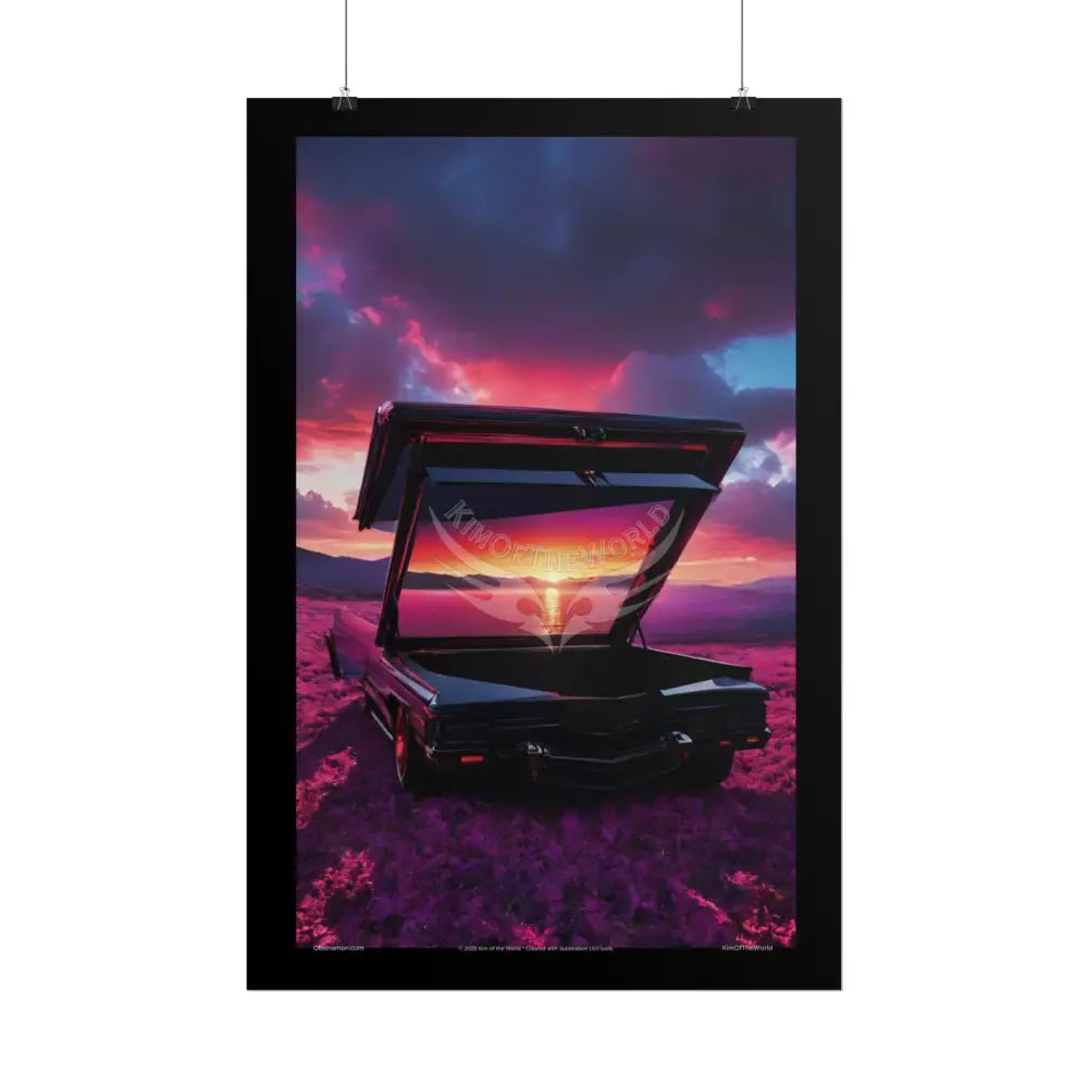 Satin Black & Red Fashion Fantasy Beach Sunset Bed Poster Print Set Pcs — Luxury Iridescent Wall Art for Bedroom and