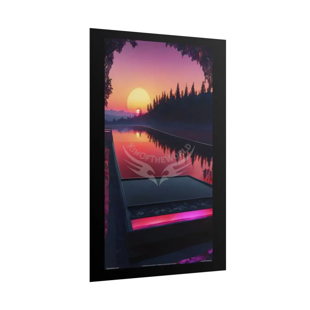 Satin Black & Red Fashion Fantasy Beach Sunset Bed Poster Print Set Pcs — Luxury Iridescent Wall Art for Bedroom and