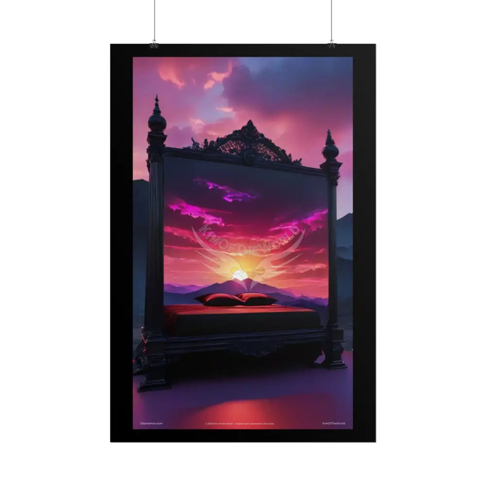 Satin Black & Red Fashion Fantasy Beach Sunset Bed Poster Print Set Pcs — Luxury Iridescent Wall Art for Bedroom and