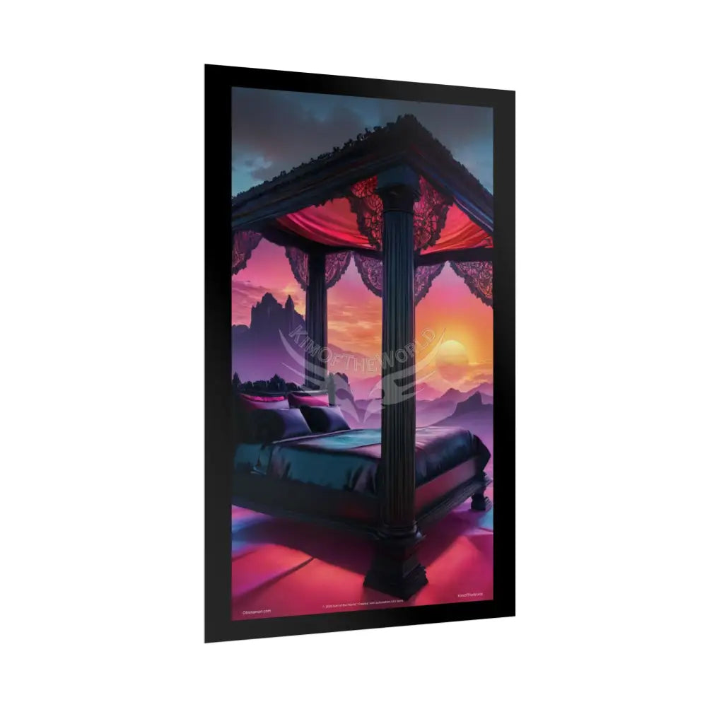 Satin Black & Red Fashion Fantasy Beach Sunset Bed Poster Print Set Pcs — Luxury Iridescent Wall Art for Bedroom and