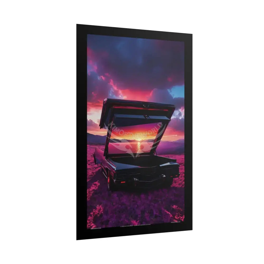 Satin Black & Red Fashion Fantasy Beach Sunset Bed Poster Print Set Pcs — Luxury Iridescent Wall Art for Bedroom and