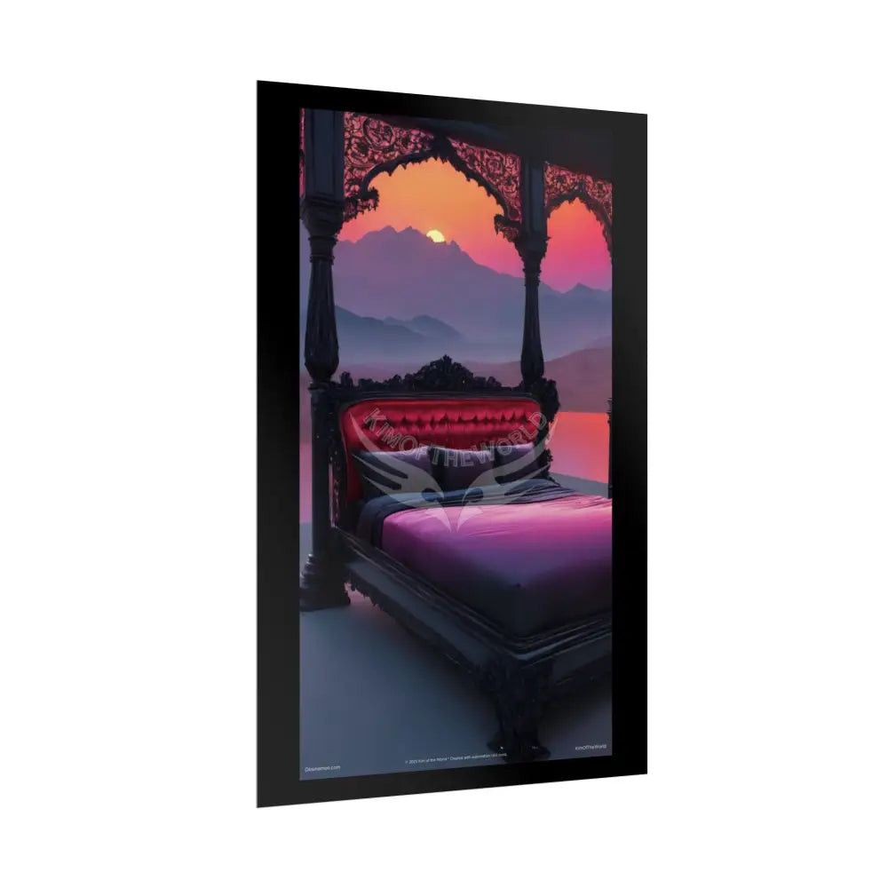 Satin Black & Red Fashion Fantasy Beach Sunset Bed Poster Print Set Pcs — Luxury Iridescent Wall Art for Bedroom and