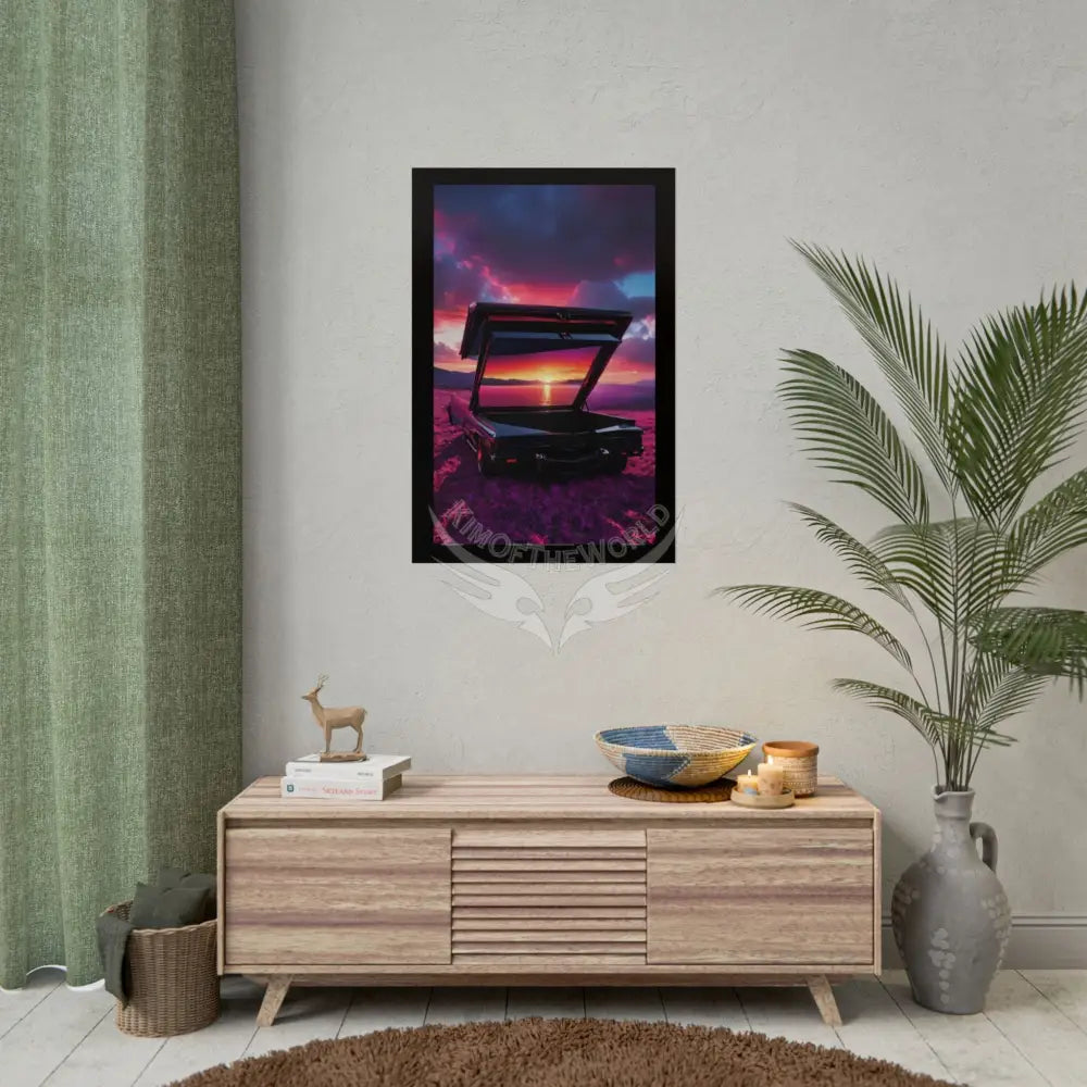 Satin Black & Red Fashion Fantasy Beach Sunset Bed Poster Print Set Pcs — Luxury Iridescent Wall Art for Bedroom and