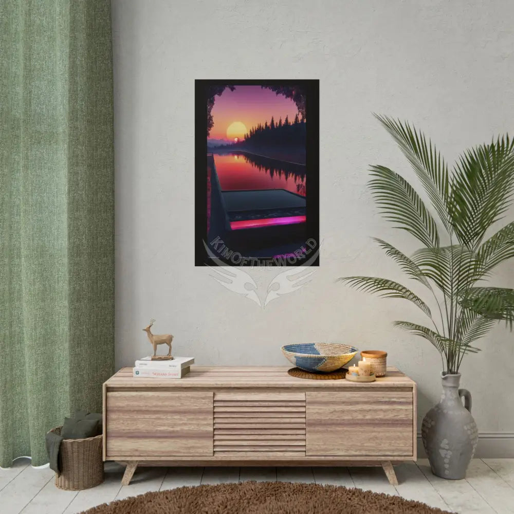 Satin Black & Red Fashion Fantasy Beach Sunset Bed Poster Print Set Pcs — Luxury Iridescent Wall Art for Bedroom and