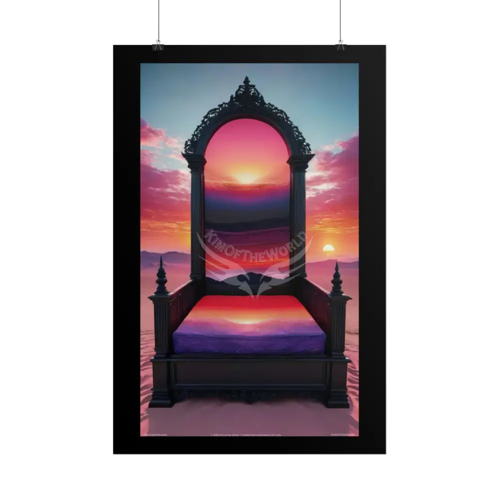 Satin Black & Red Fashion Fantasy Beach Sunset Bed Poster Print Set Pcs — Luxury Iridescent Wall Art for Bedroom and