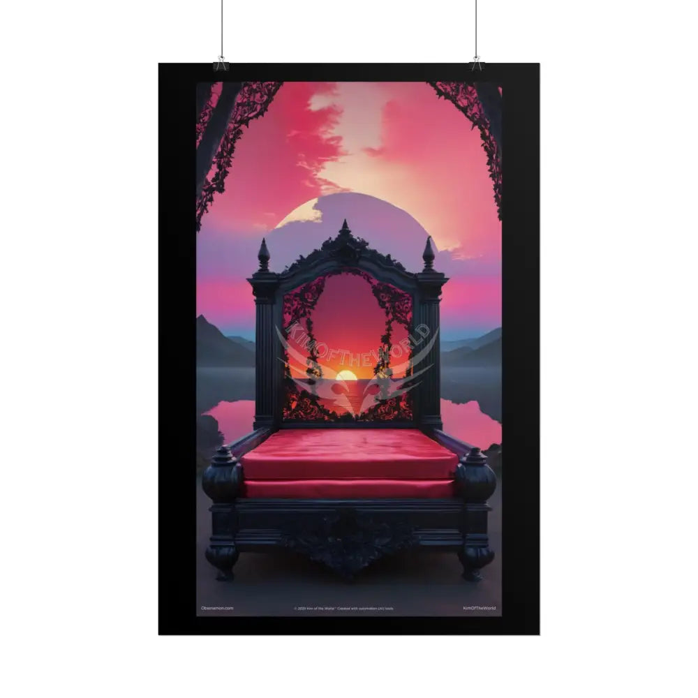 Satin Black & Red Fashion Fantasy Beach Sunset Bed Poster Print Set Pcs — Luxury Iridescent Wall Art for Bedroom and