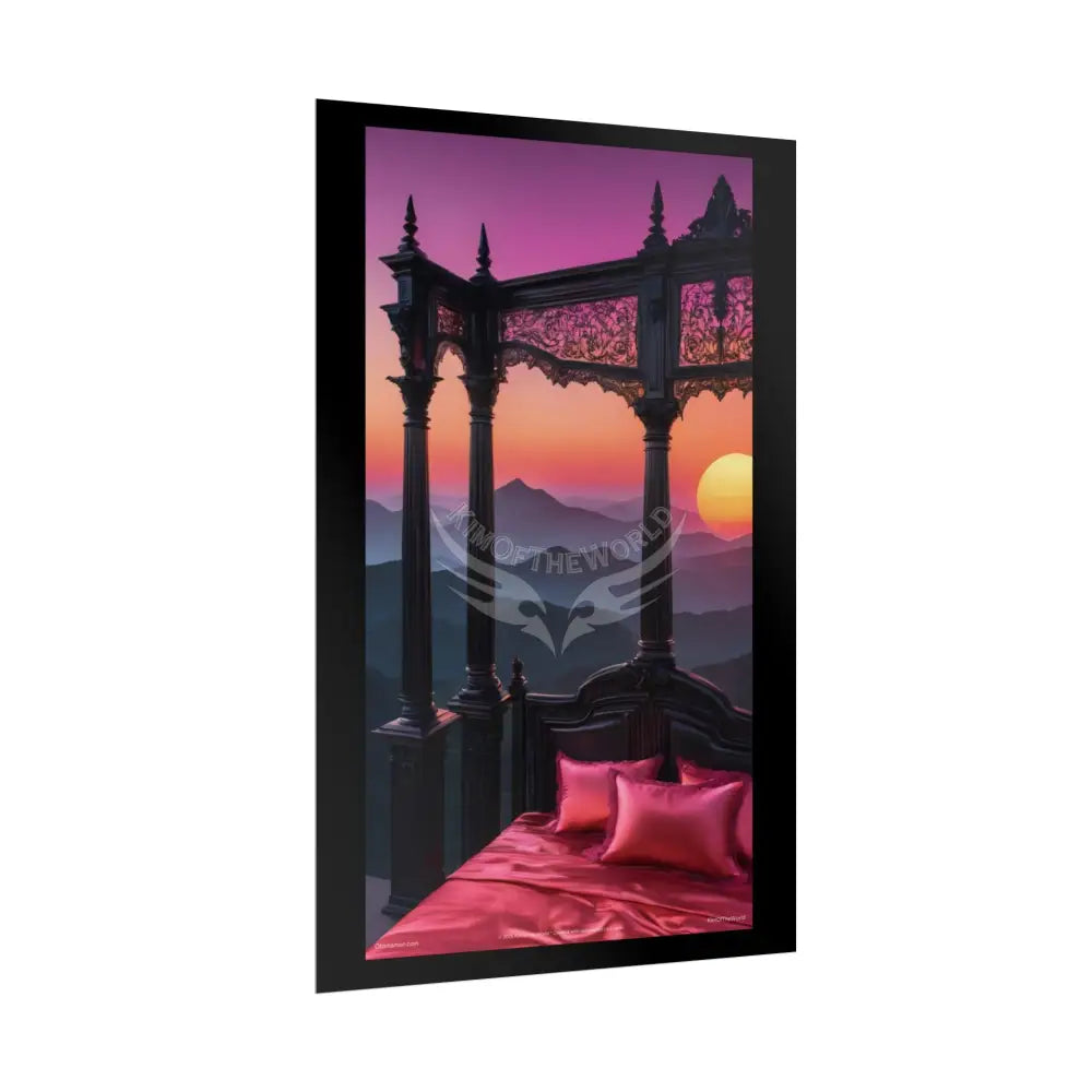 Satin Black & Red Fashion Fantasy Beach Sunset Bed Poster Print Set Pcs — Luxury Iridescent Wall Art for Bedroom and