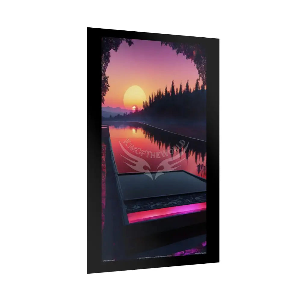 Satin Black & Red Fashion Fantasy Beach Sunset Bed Poster Print Set Pcs — Luxury Iridescent Wall Art for Bedroom and