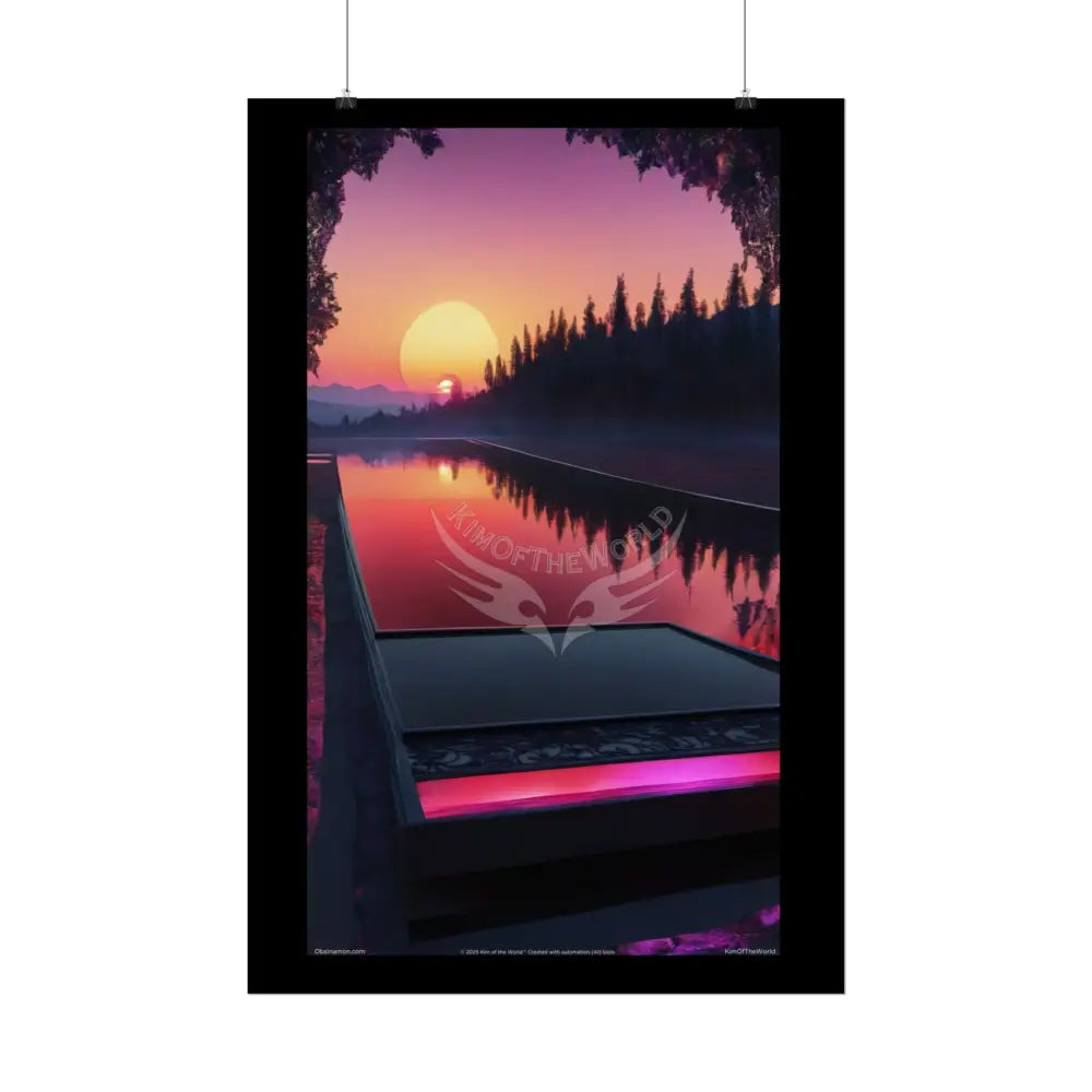 Satin Black & Red Fashion Fantasy Beach Sunset Bed Poster Print Set Pcs — Luxury Iridescent Wall Art for Bedroom and