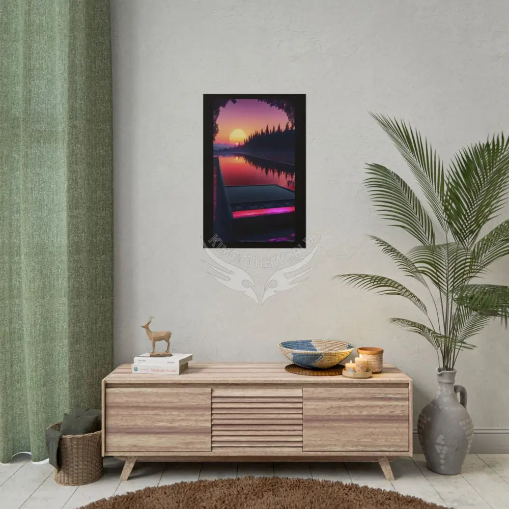 Satin Black & Red Fashion Fantasy Beach Sunset Bed Poster Print Set Pcs — Luxury Iridescent Wall Art for Bedroom and