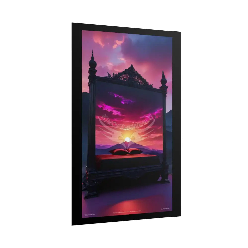 Satin Black & Red Fashion Fantasy Beach Sunset Bed Poster Print Set Pcs — Luxury Iridescent Wall Art for Bedroom and