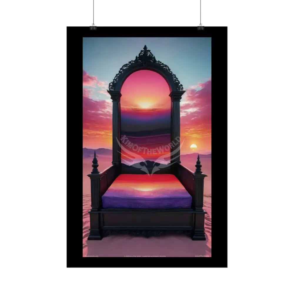 Satin Black & Red Fashion Fantasy Beach Sunset Bed Poster Print Set Pcs — Luxury Iridescent Wall Art for Bedroom and