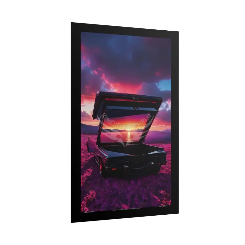 Satin Black & Red Fashion Fantasy Beach Sunset Bed Poster Print Set Pcs — Luxury Iridescent Wall Art for Bedroom and