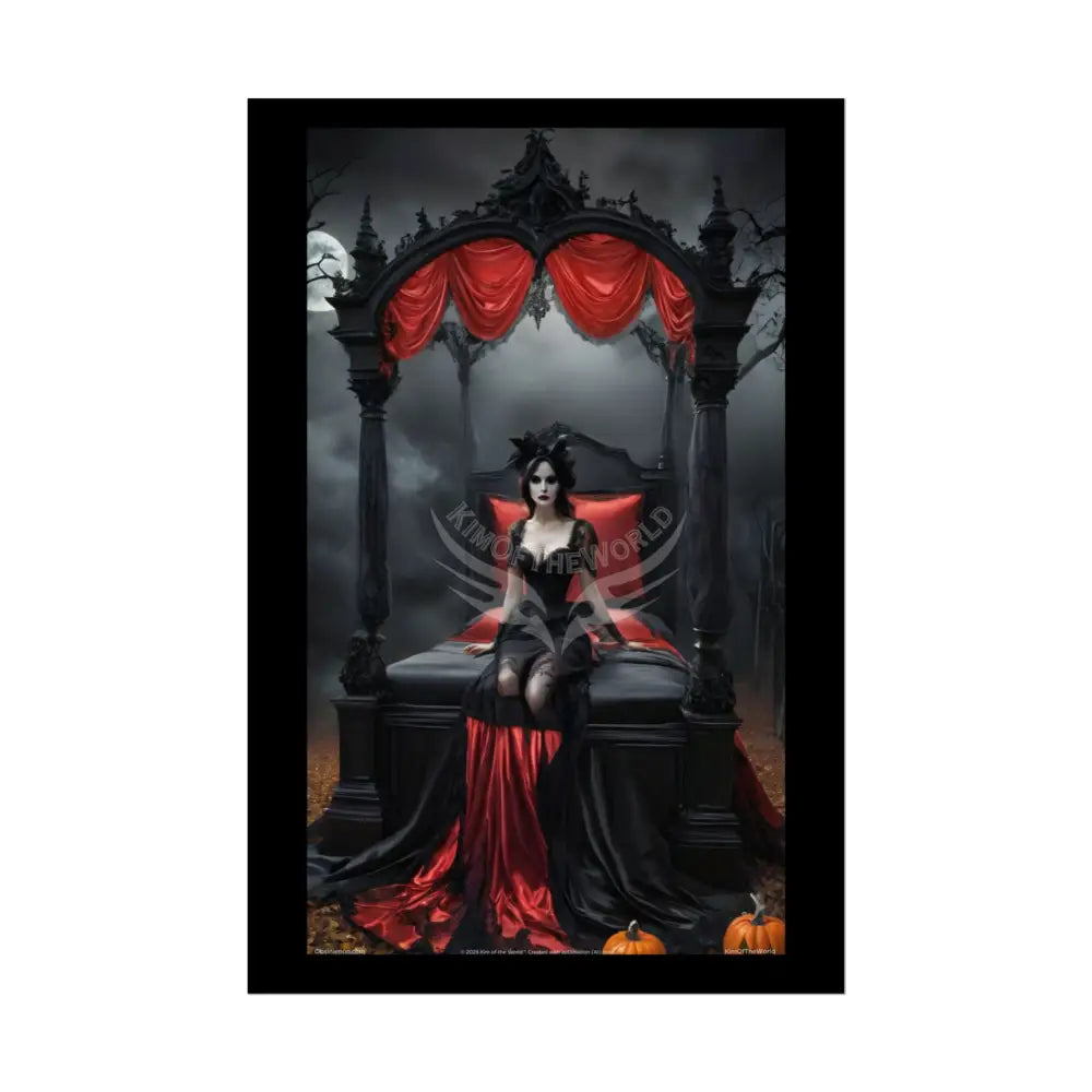 Satin Black & Red Fashion Fantasy Gothic Goth Girl Bed Poster Print Set Pcs — Luxury Iridescent Wall Art for Bedroom