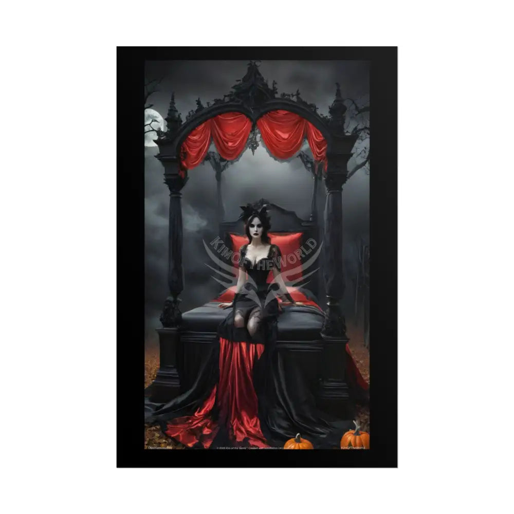 Satin Black & Red Fashion Fantasy Gothic Goth Girl Bed Poster Print Set Pcs — Luxury Iridescent Wall Art for Bedroom