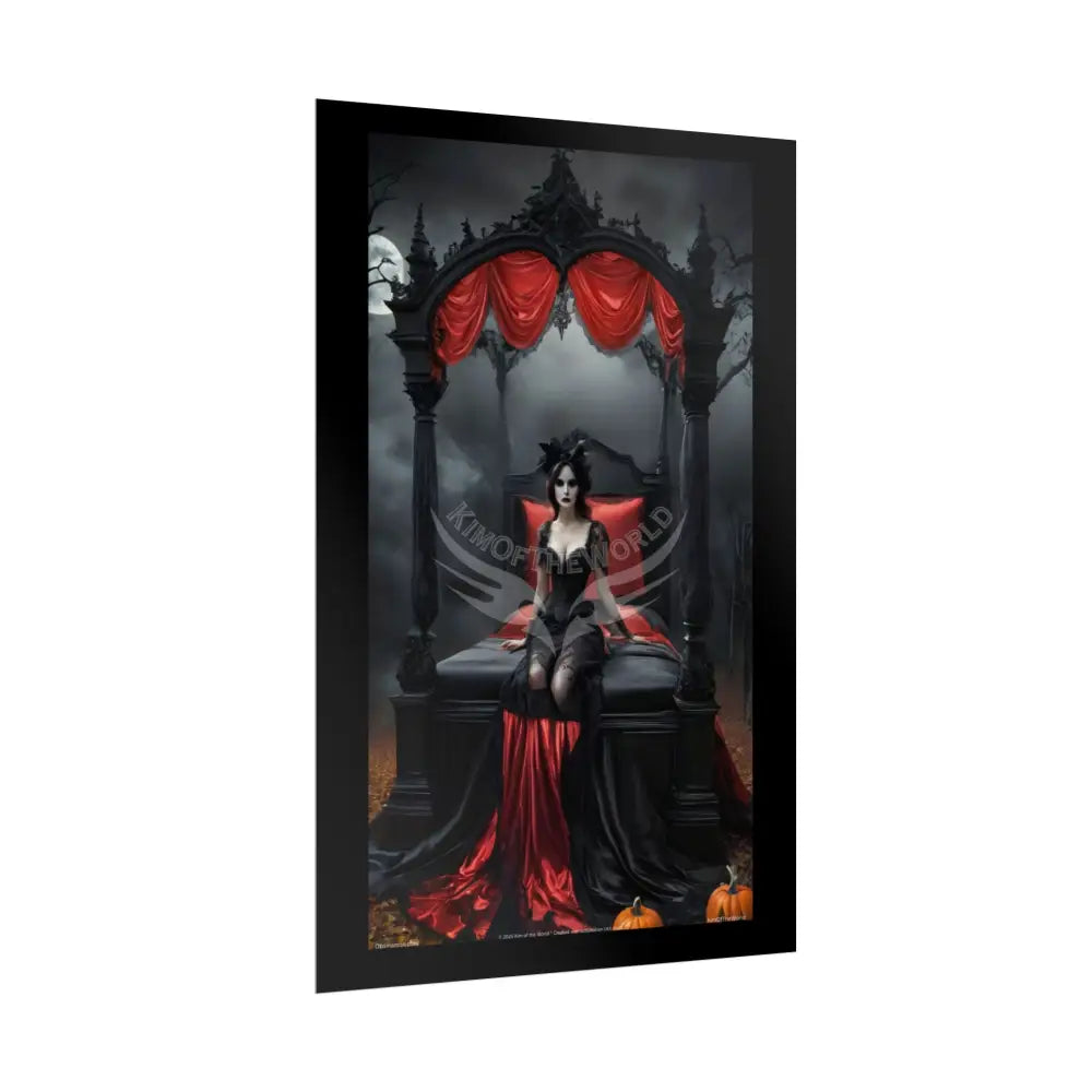 Satin Black & Red Fashion Fantasy Gothic Goth Girl Bed Poster Print Set Pcs — Luxury Iridescent Wall Art for Bedroom