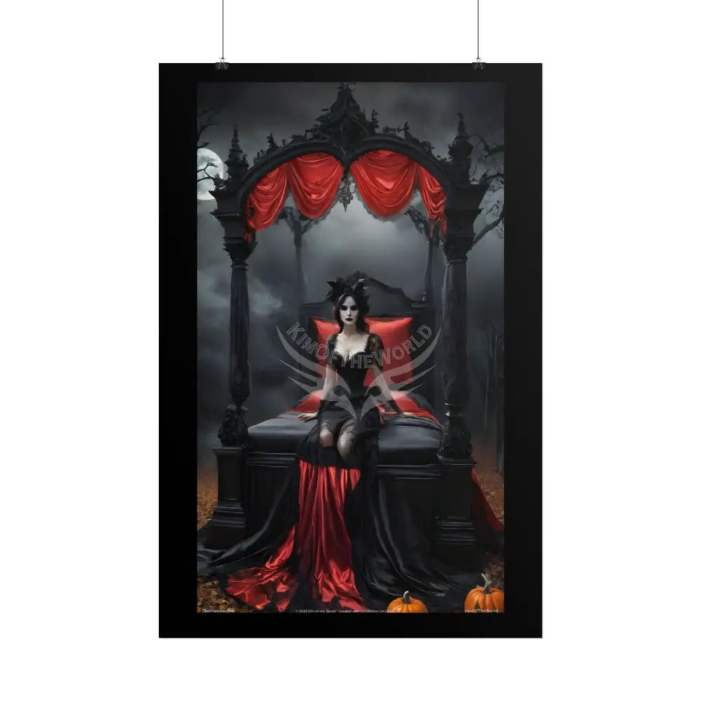 Satin Black & Red Fashion Fantasy Gothic Goth Girl Bed Poster Print Set Pcs — Luxury Iridescent Wall Art for Bedroom