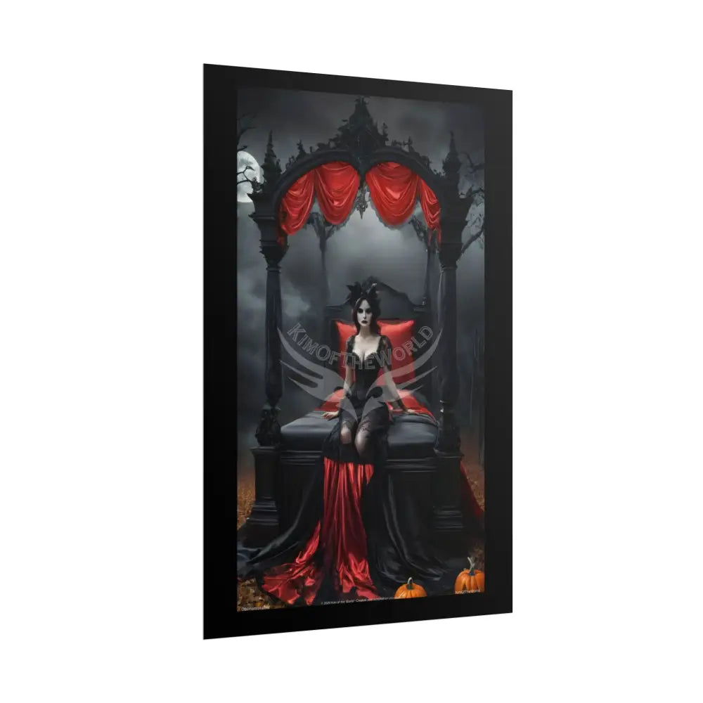 Satin Black & Red Fashion Fantasy Gothic Goth Girl Bed Poster Print Set Pcs — Luxury Iridescent Wall Art for Bedroom