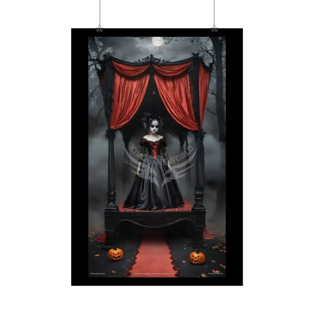 Satin Black & Red Fashion Fantasy Gothic Goth Girl Halloween Bed Poster Print Set Pcs — Luxury Iridescent Wall Art for