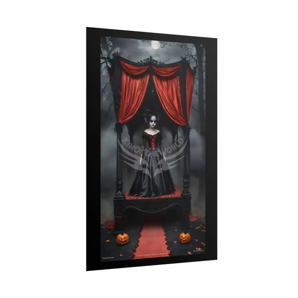 Satin Black & Red Fashion Fantasy Gothic Goth Girl Halloween Bed Poster Print Set Pcs — Luxury Iridescent Wall Art for