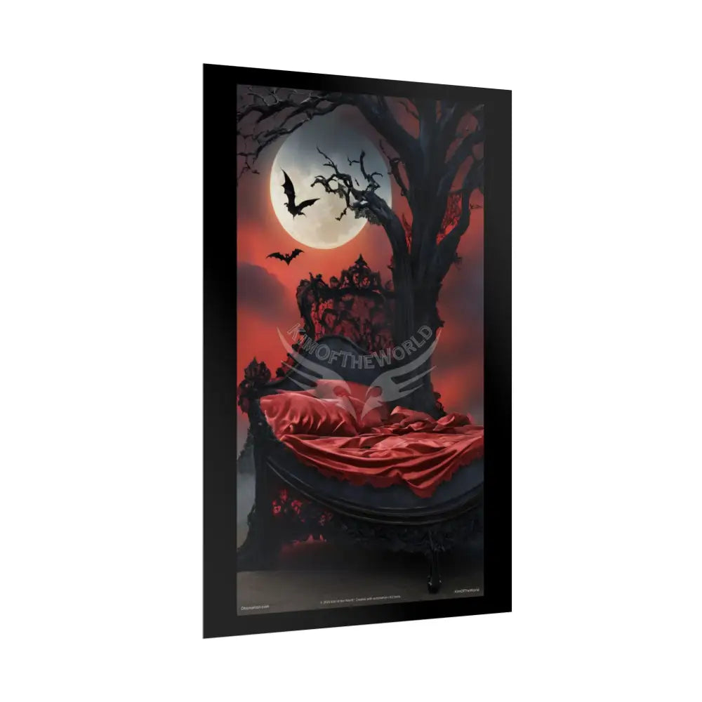 Satin Black & Red Fashion Fantasy Gothic Goth Girl Halloween Bed Poster Print Set Pcs — Luxury Iridescent Wall Art for
