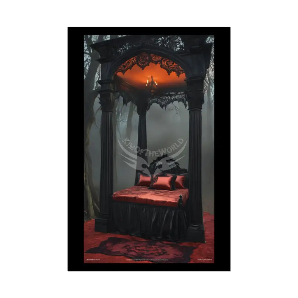 Satin Black & Red Fashion Fantasy Gothic Goth Girl Halloween Bed Poster Print Set Pcs — Luxury Iridescent Wall Art for
