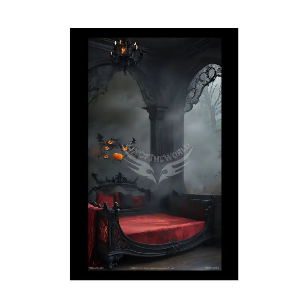 Satin Black & Red Fashion Fantasy Gothic Goth Girl Halloween Bed Poster Print Set Pcs — Luxury Iridescent Wall Art for