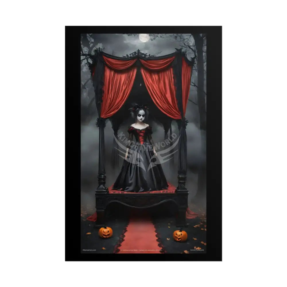 Satin Black & Red Fashion Fantasy Gothic Goth Girl Halloween Bed Poster Print Set Pcs — Luxury Iridescent Wall Art for
