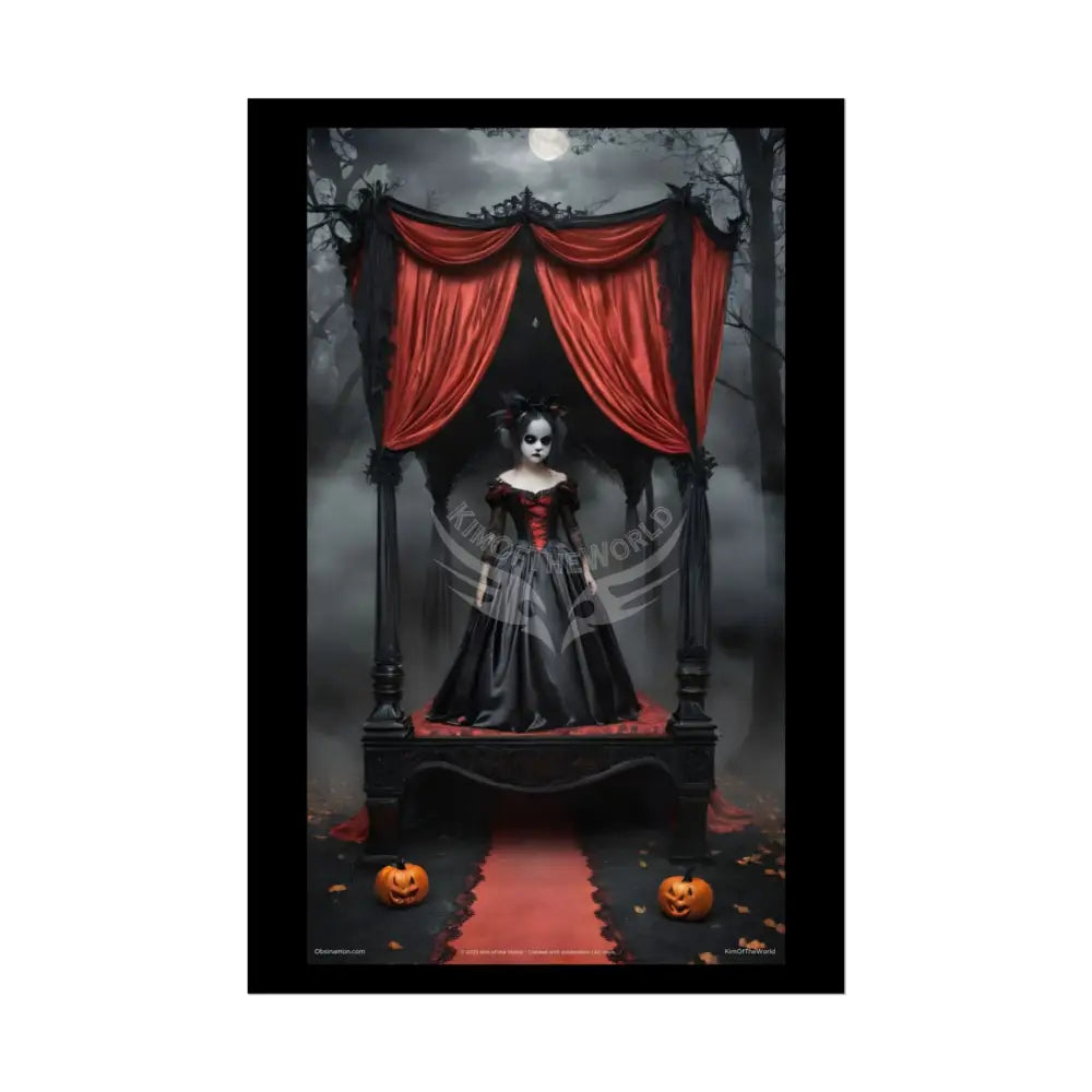 Satin Black & Red Fashion Fantasy Gothic Goth Girl Halloween Bed Poster Print Set Pcs — Luxury Iridescent Wall Art for