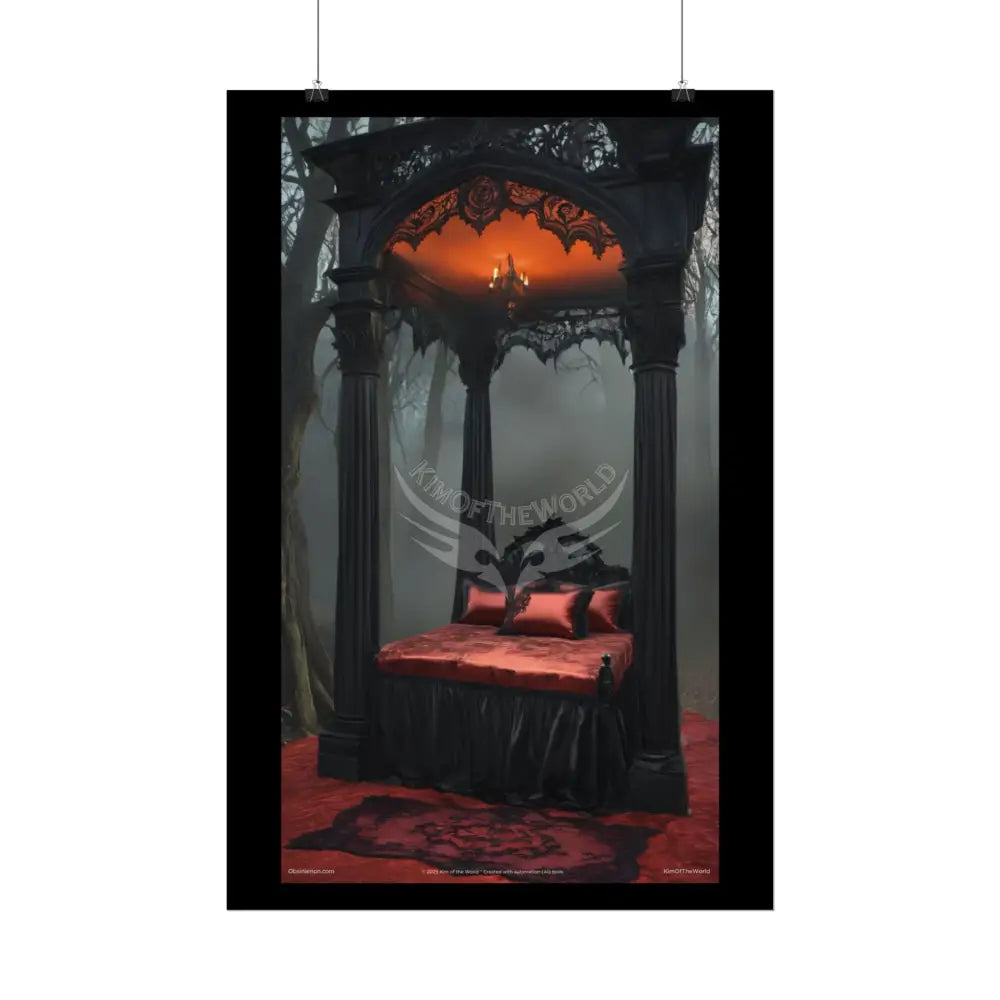 Satin Black & Red Fashion Fantasy Gothic Goth Girl Halloween Bed Poster Print Set Pcs — Luxury Iridescent Wall Art for