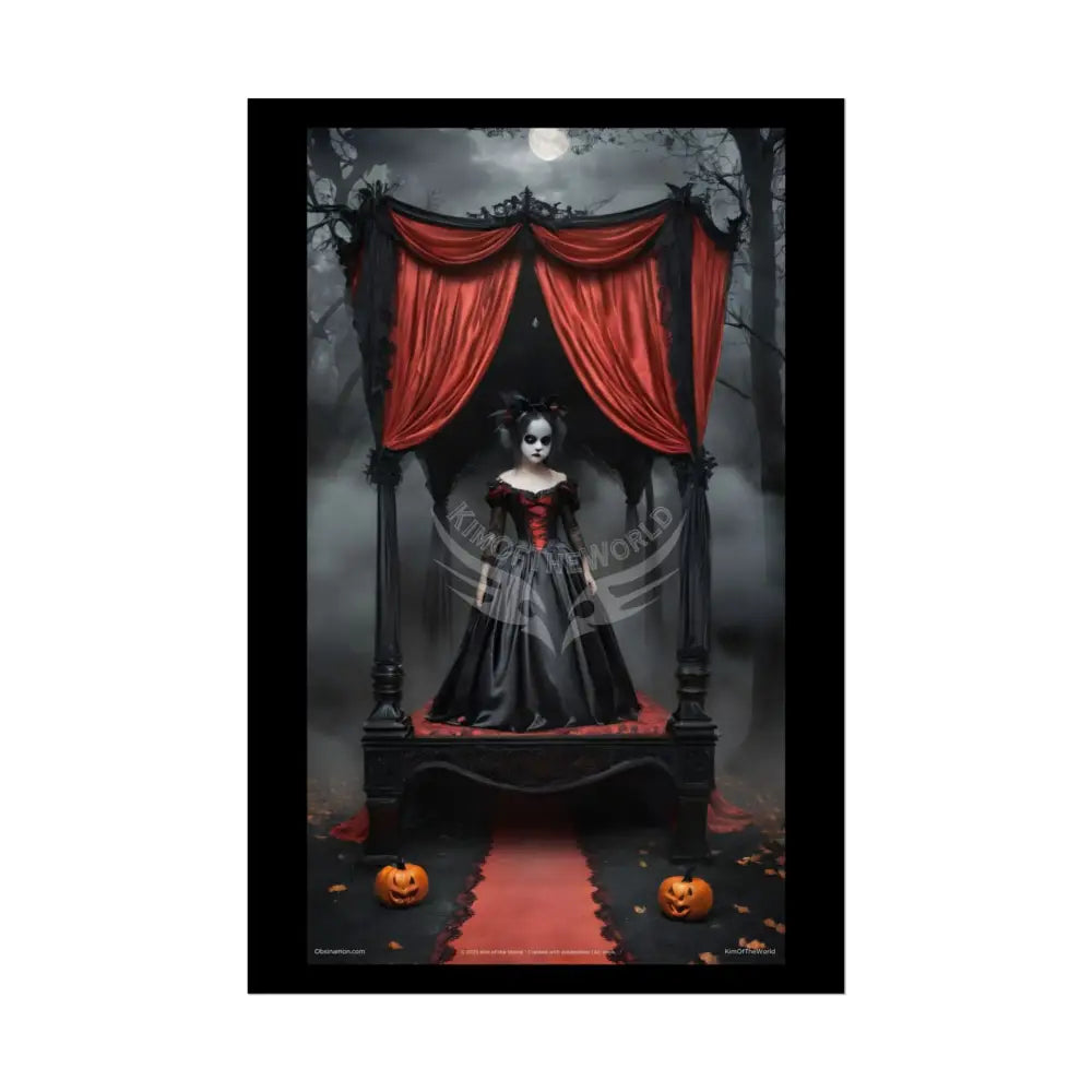Satin Black & Red Fashion Fantasy Gothic Goth Girl Halloween Bed Poster Print Set Pcs — Luxury Iridescent Wall Art for