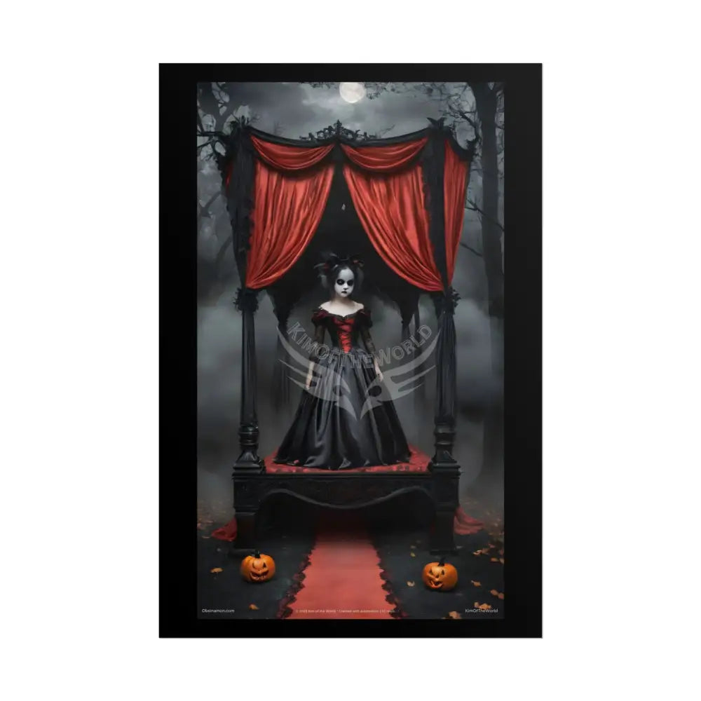Satin Black & Red Fashion Fantasy Gothic Goth Girl Halloween Bed Poster Print Set Pcs — Luxury Iridescent Wall Art for
