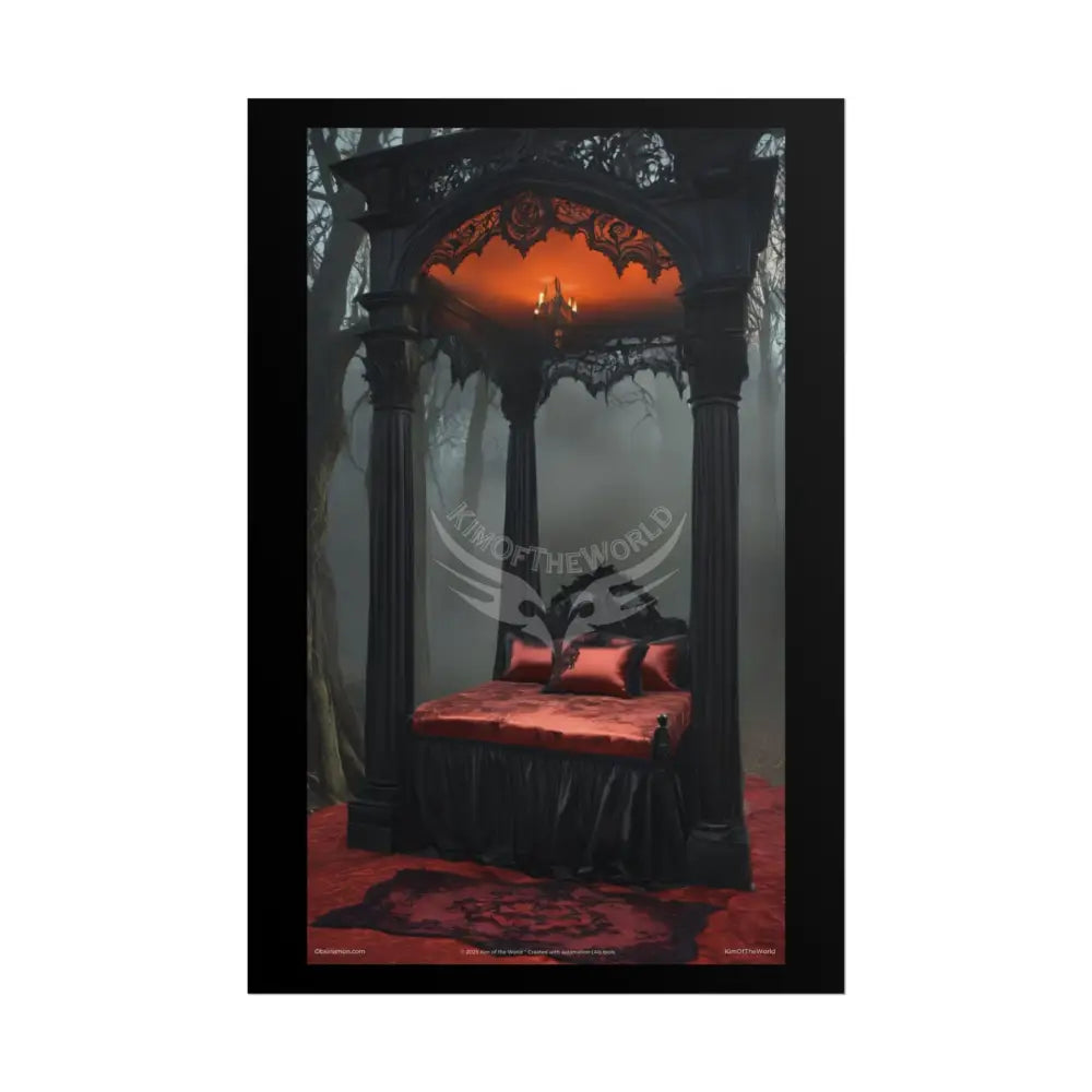 Satin Black & Red Fashion Fantasy Gothic Goth Girl Halloween Bed Poster Print Set Pcs — Luxury Iridescent Wall Art for