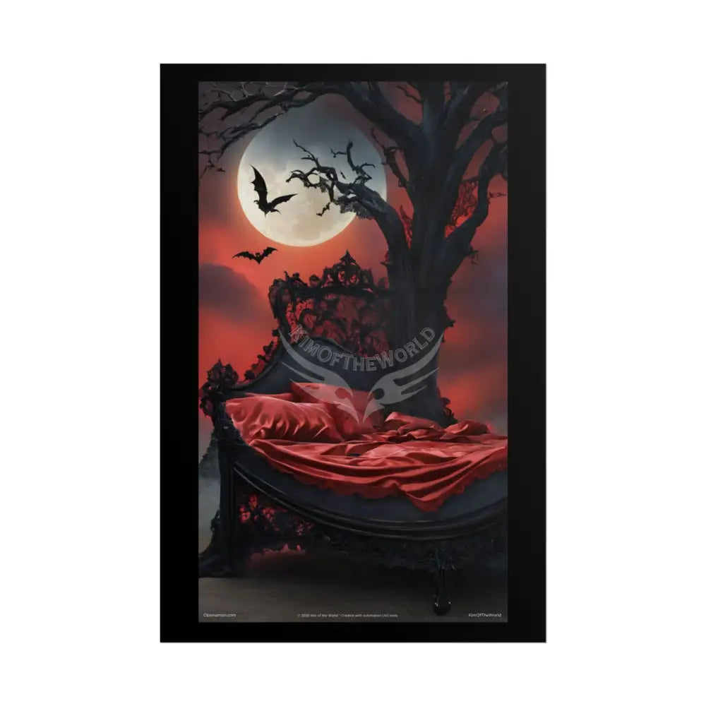 Satin Black & Red Fashion Fantasy Gothic Goth Girl Halloween Bed Poster Print Set Pcs — Luxury Iridescent Wall Art for