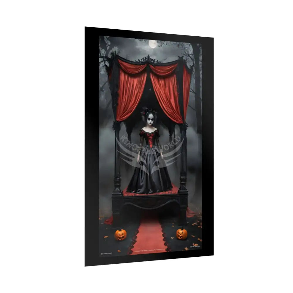 Satin Black & Red Fashion Fantasy Gothic Goth Girl Halloween Bed Poster Print Set Pcs — Luxury Iridescent Wall Art for