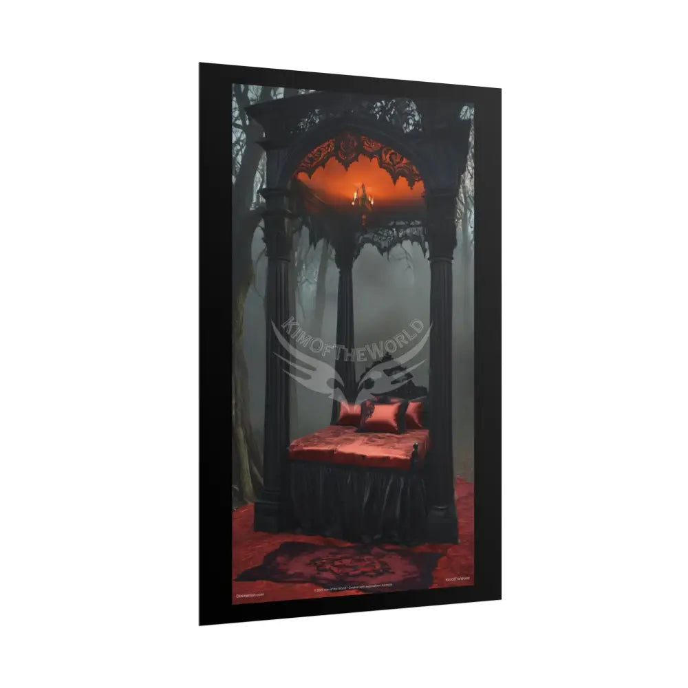 Satin Black & Red Fashion Fantasy Gothic Goth Girl Halloween Bed Poster Print Set Pcs — Luxury Iridescent Wall Art for