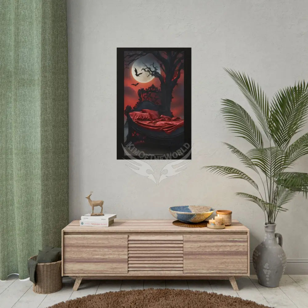 Satin Black & Red Fashion Fantasy Gothic Goth Girl Halloween Bed Poster Print Set Pcs — Luxury Iridescent Wall Art for