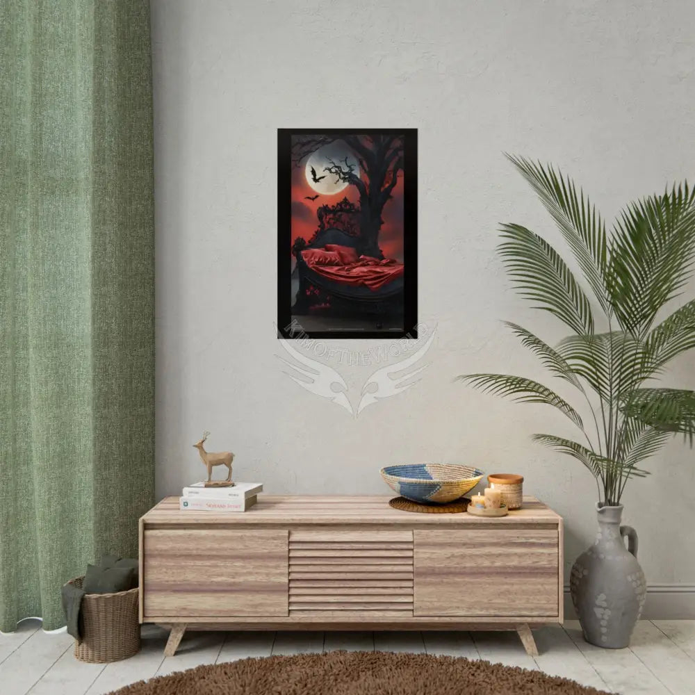 Satin Black & Red Fashion Fantasy Gothic Goth Girl Halloween Bed Poster Print Set Pcs — Luxury Iridescent Wall Art for