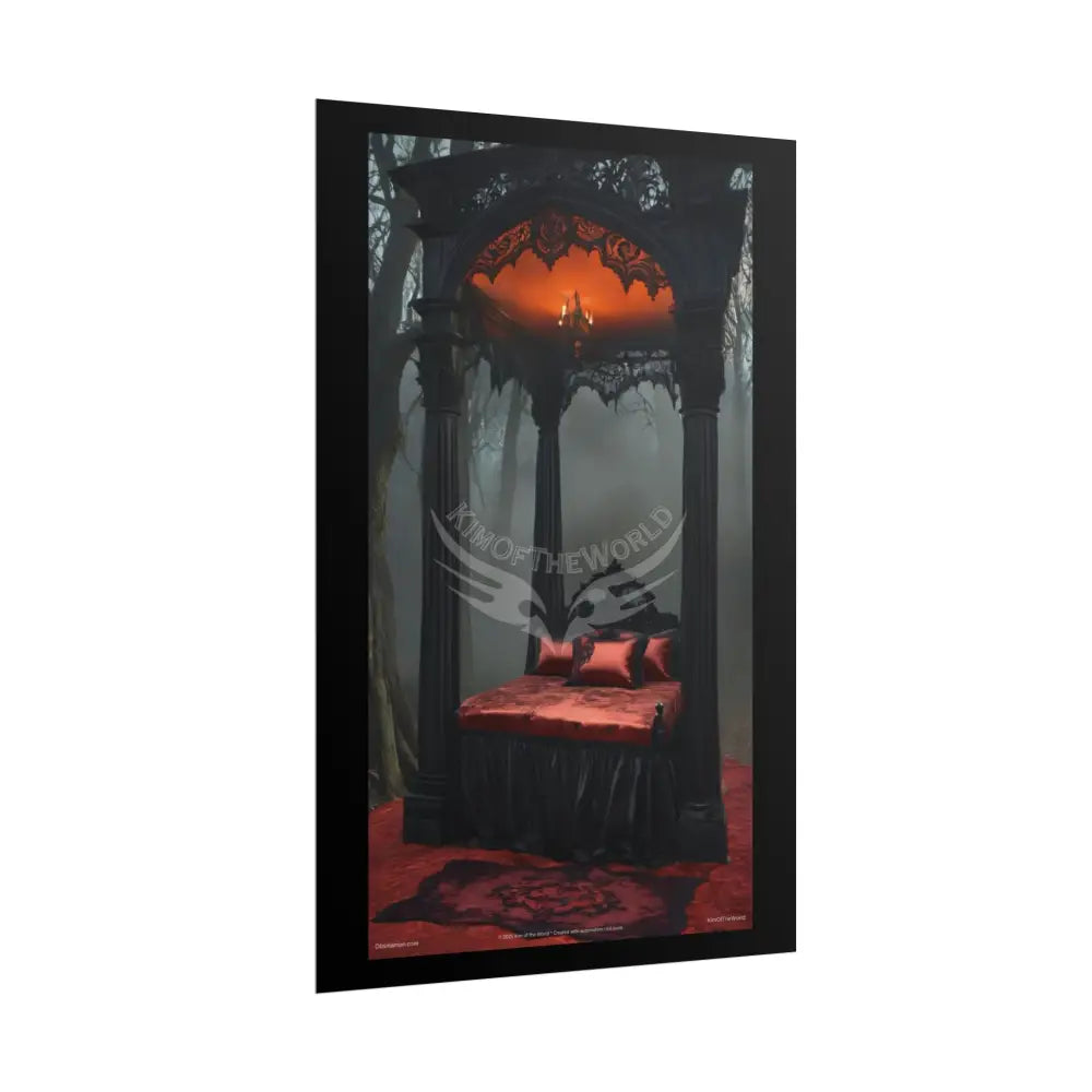 Satin Black & Red Fashion Fantasy Gothic Goth Girl Halloween Bed Poster Print Set Pcs — Luxury Iridescent Wall Art for