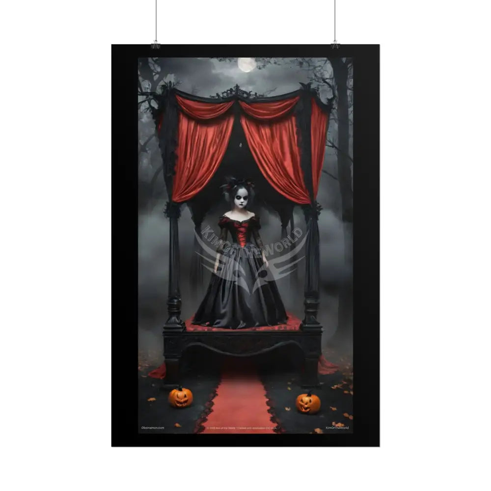 Satin Black & Red Fashion Fantasy Gothic Goth Girl Halloween Bed Poster Print Set Pcs — Luxury Iridescent Wall Art for