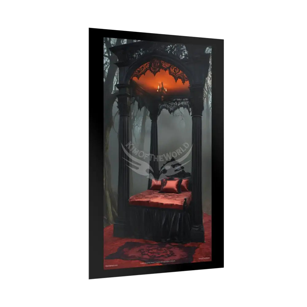 Satin Black & Red Fashion Fantasy Gothic Goth Girl Halloween Bed Poster Print Set Pcs — Luxury Iridescent Wall Art for