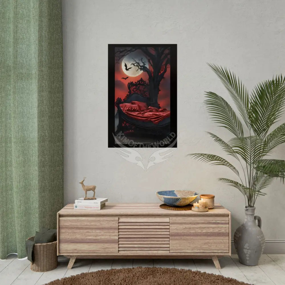 Satin Black & Red Fashion Fantasy Gothic Goth Girl Halloween Bed Poster Print Set Pcs — Luxury Iridescent Wall Art for