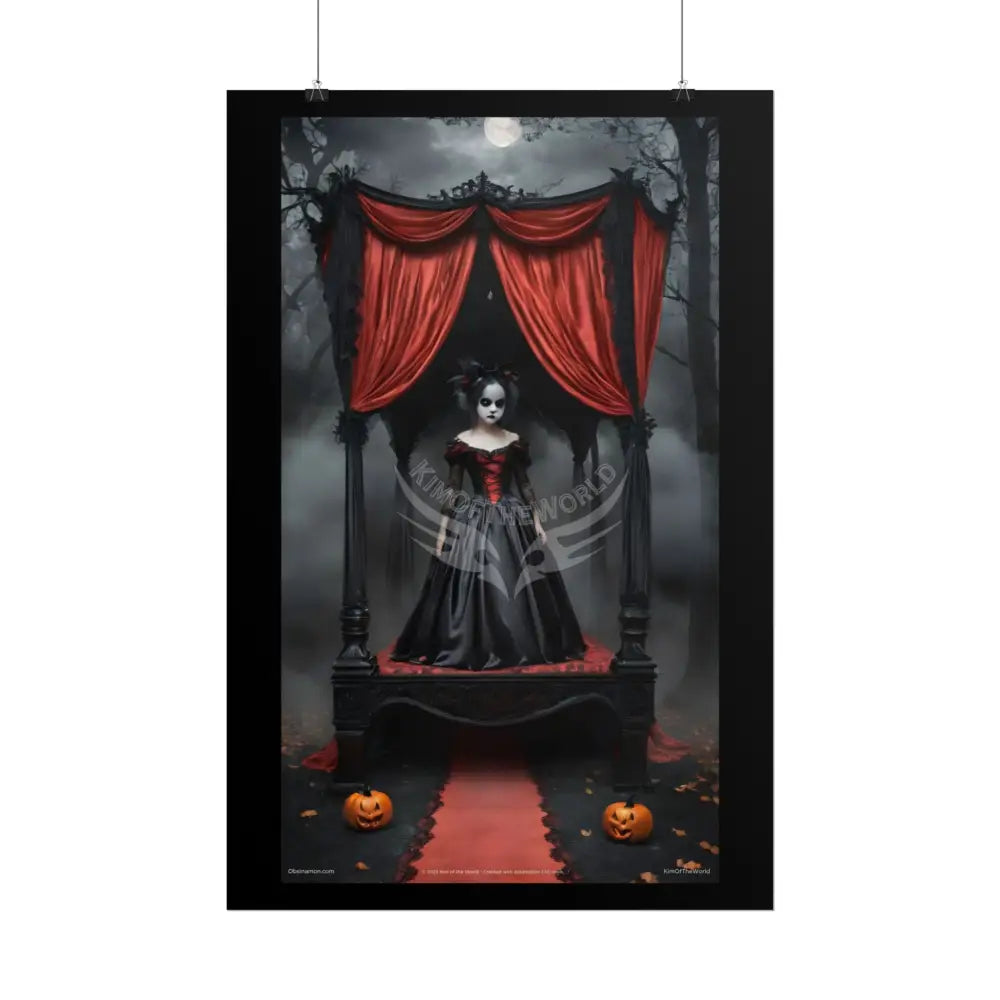 Satin Black & Red Fashion Fantasy Gothic Goth Girl Halloween Bed Poster Print Set Pcs — Luxury Iridescent Wall Art for