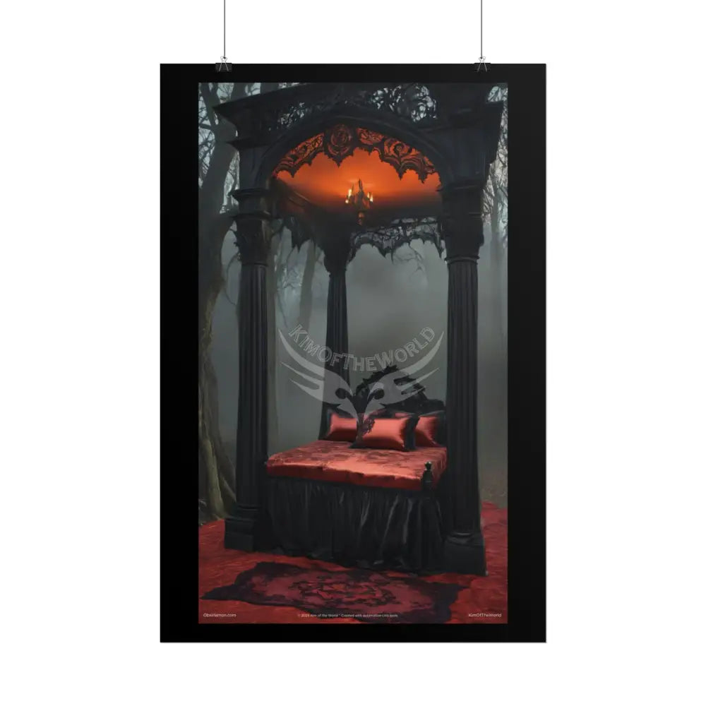 Satin Black & Red Fashion Fantasy Gothic Goth Girl Halloween Bed Poster Print Set Pcs — Luxury Iridescent Wall Art for